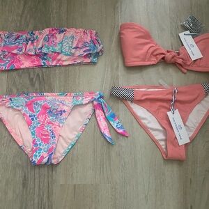 LILLY PULITZER Southern Tide Bikini Lot sz 2 S Ruffle Bandeau Citrus Seersucker